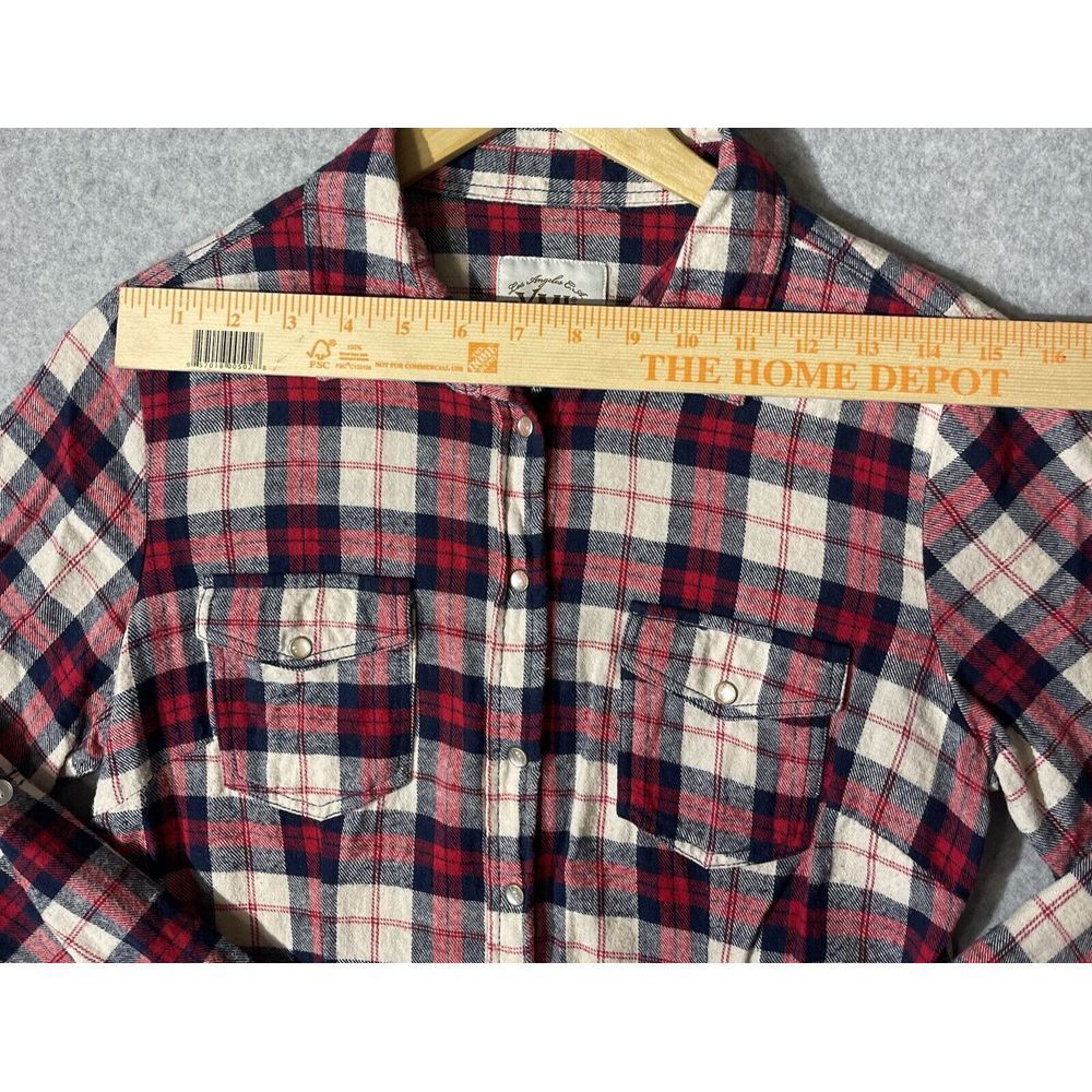 YMI Flannel Shirt Womens Juniors Medium Long Sleeve Plaid Pearl Snap Red Blue - Picture 5 of 12